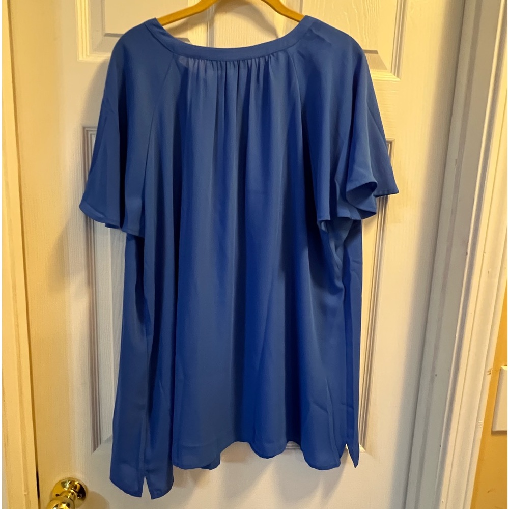 2X Blue Apt. 9 Brand New Top With Tags Flutter Short Sleeve Button Down Blouse - Picture 8 of 10